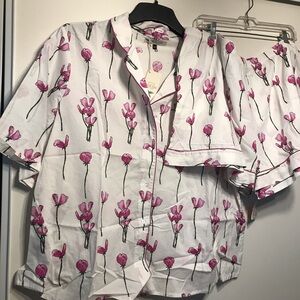 Pink Floral Button-Up Pajama Set